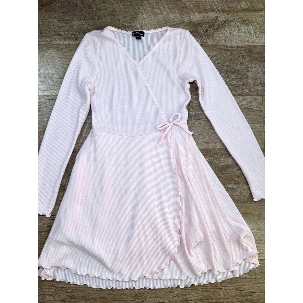 Art Class Girls Light Pink Ribbed Long Sleeve Wrap Dress Lettuce Hem L 10/12